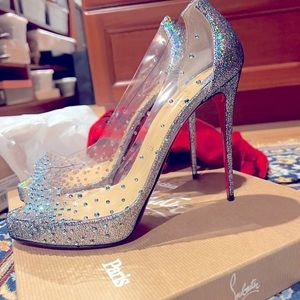 Christian Louboutin Very Strass 100mm Peep Toe Crystal Heels